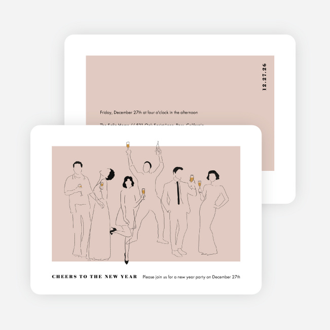 Party Outline New Year Cards and Invitations - Pink