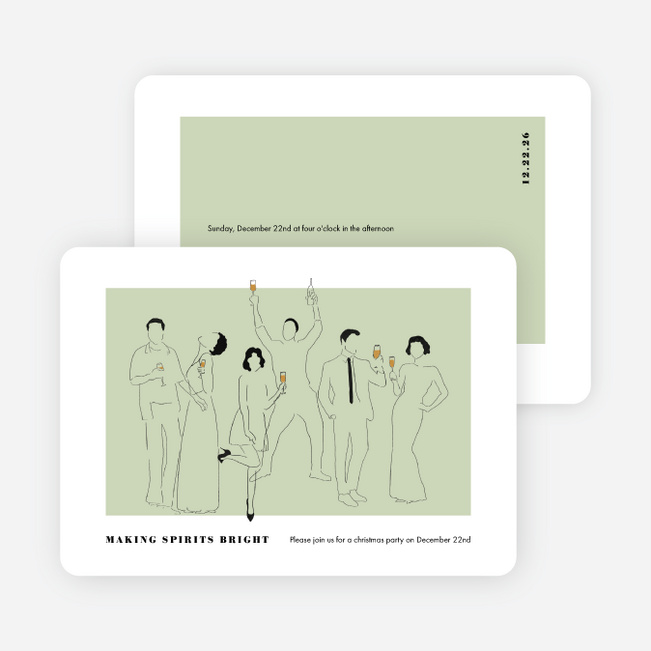 Party Outline Personalized Christmas Cards - Green