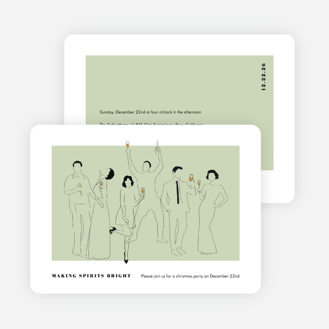 Party Outline Personalized Christmas Cards - Green