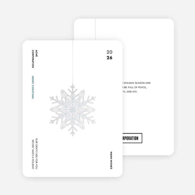 Snowflake of Gratitude Corporate Holiday Cards & Corporate Christmas Cards - Blue