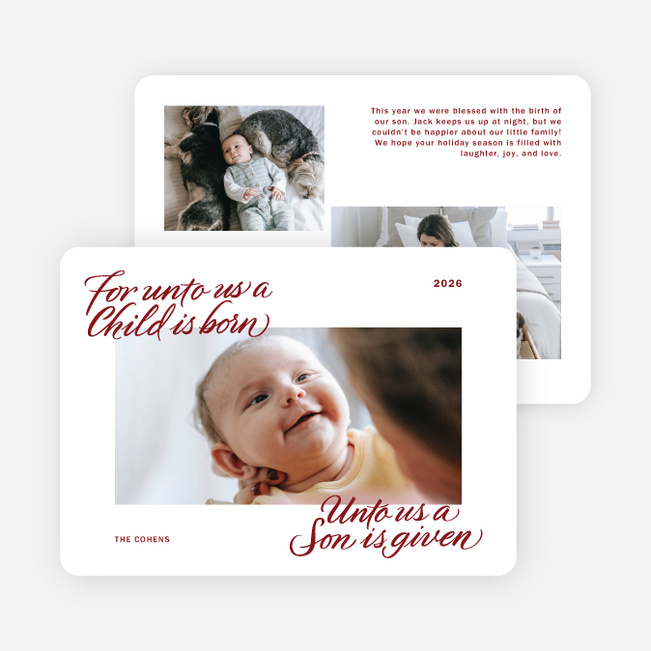 Unto Us Holiday Cards and Invitations - Red