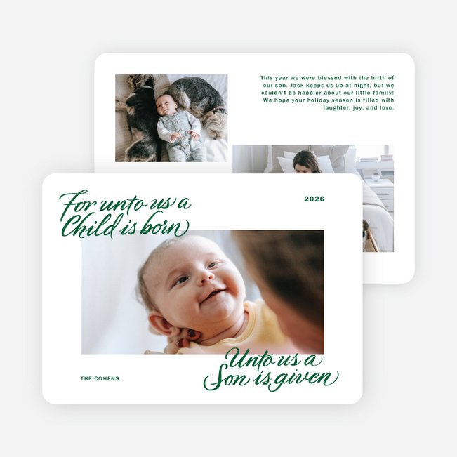 Unto Us Holiday Cards and Invitations - Green