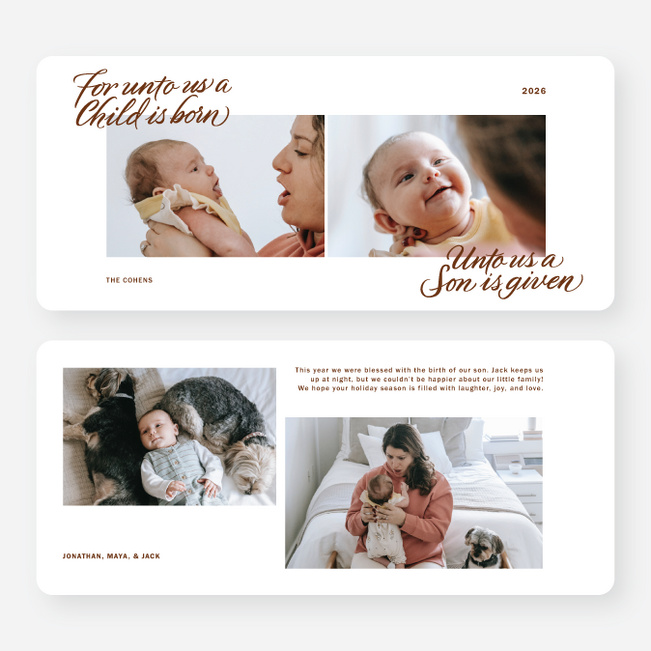 Unto Us Holiday Cards and Invitations - Brown