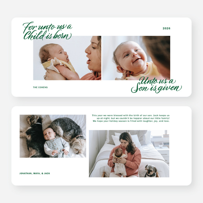 Unto Us Holiday Cards and Invitations - Green