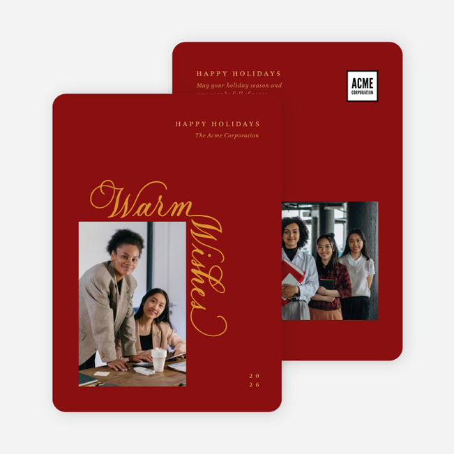 Warmly Scripted Wishes Business Holiday Cards & Business Christmas Cards - Red