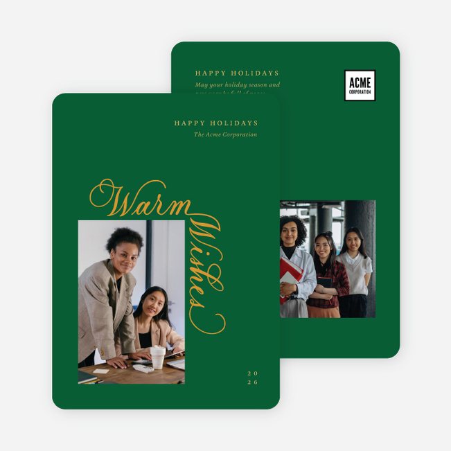 Warmly Scripted Wishes Business Holiday Cards & Business Christmas Cards - Green