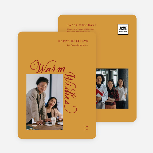 Warmly Scripted Wishes Business Holiday Cards & Business Christmas Cards - Yellow