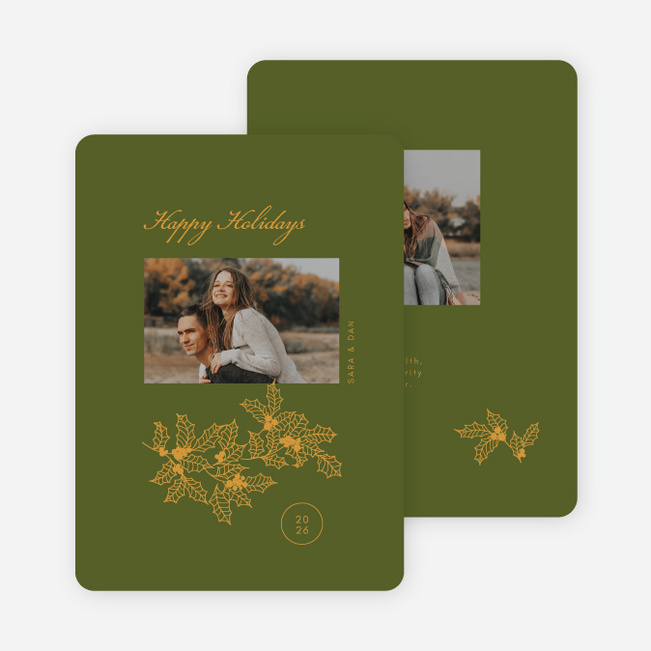 Delicate Holly Outline Holiday Cards and Invitations - Green