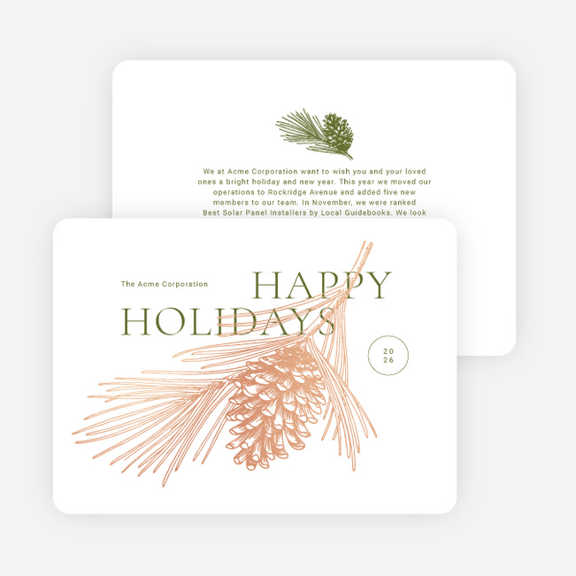 Foil-Wrapped Pinecone Business Holiday Cards & Business Christmas Cards - Pink