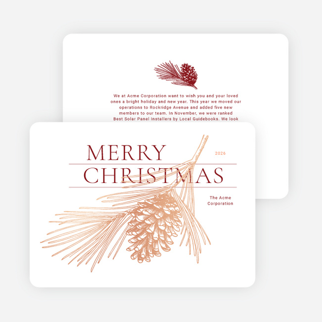 Foil-Wrapped Pinecone Business Holiday Cards & Business Christmas Cards - Pink