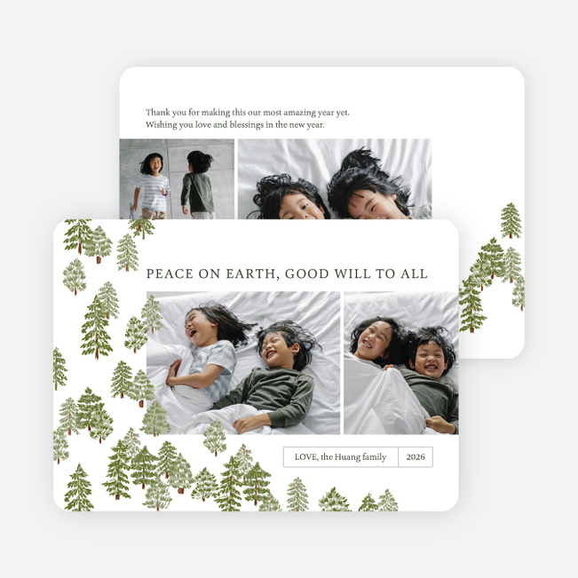 Peaceful Forest Wishes Holiday Cards and Invitations - White