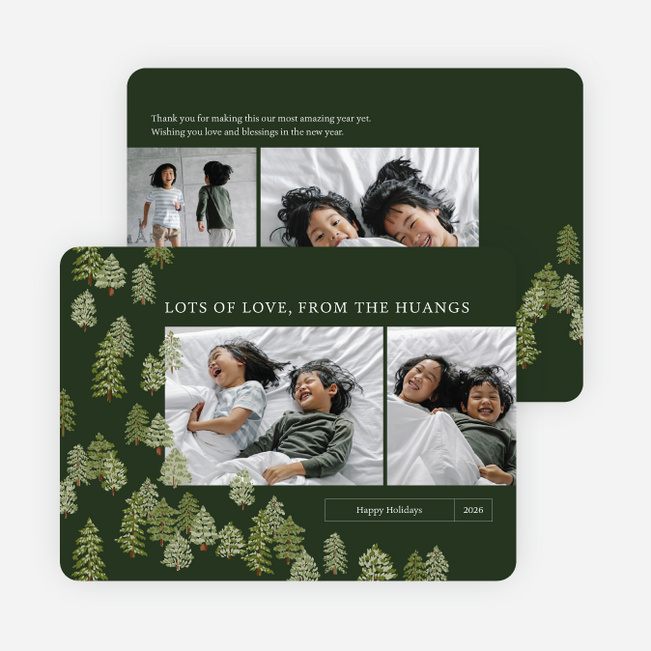 Peaceful Forest Wishes Holiday Cards and Invitations - Green
