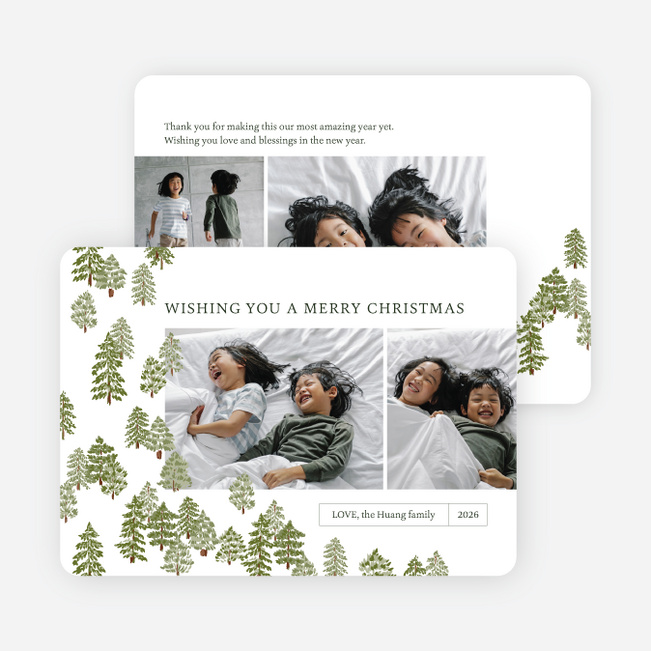 Peaceful Forest Wishes Personalized Christmas Cards - White