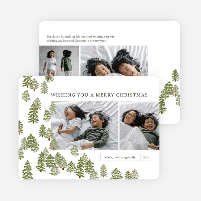 Peaceful Forest Wishes Personalized Christmas Cards - White
