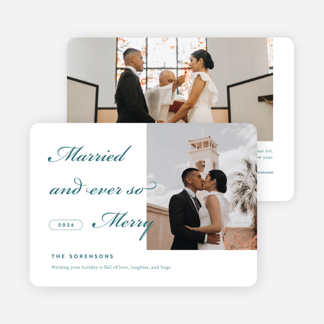 Ever So Merrily Married Personalized Christmas Cards - Blue