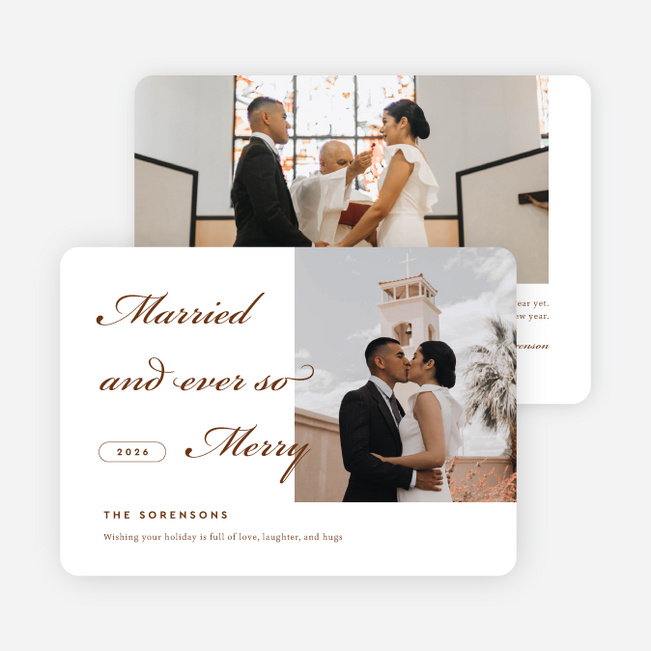 Ever So Merrily Married Personalized Christmas Cards - Brown