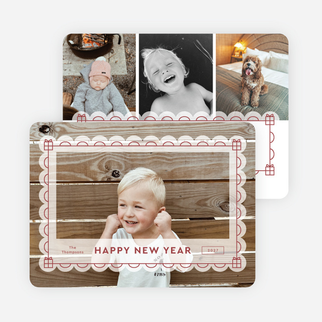 Frosted Frame New Year Cards and Invitations - Red