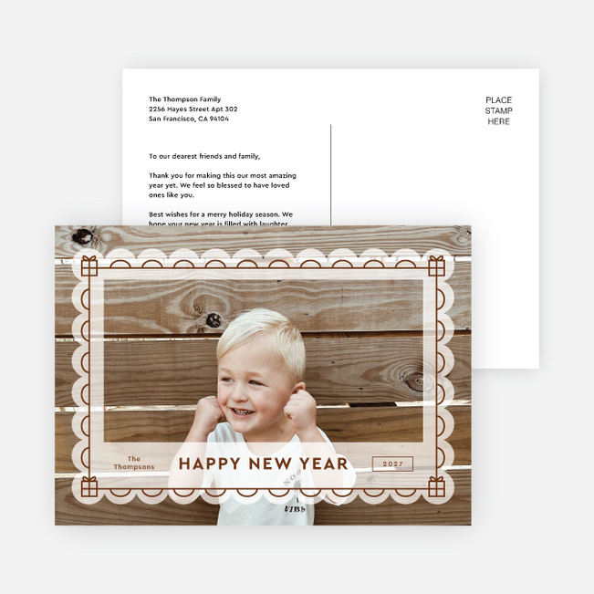 Frosted Frame New Year Cards and Invitations - Brown