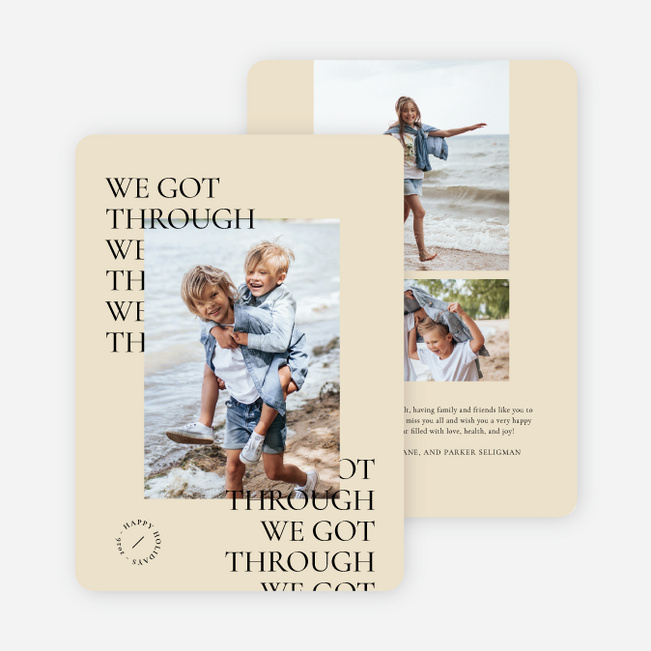 Overlapping Headlines Multi Photo Holiday Cards - Beige
