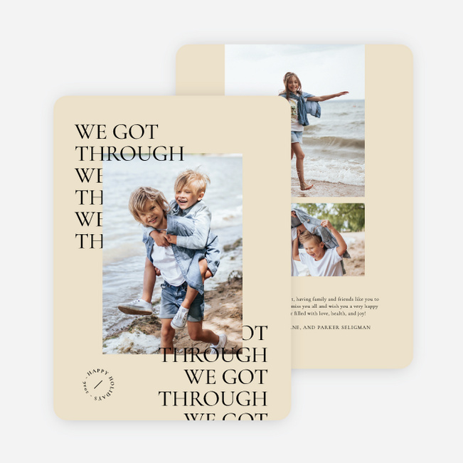 Overlapping Headlines Multi Photo Holiday Cards - Beige