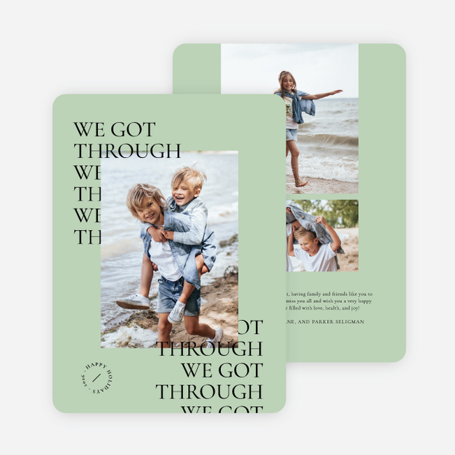 Overlapping Headlines Multi Photo Holiday Cards - Green