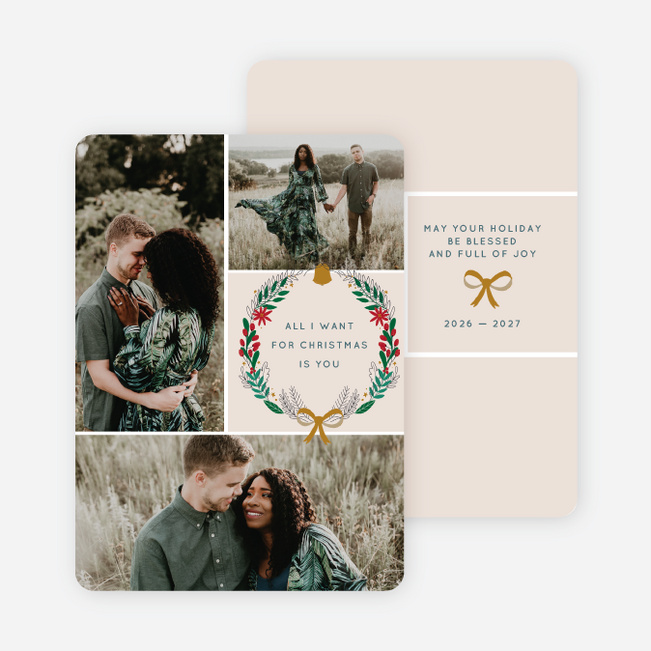 Bows and Bells Christmas Cards - Beige