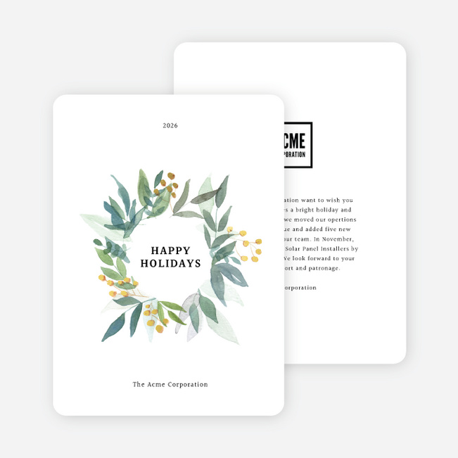 Foil Watercolor Flora Business and Corporate Holiday Cards - Yellow