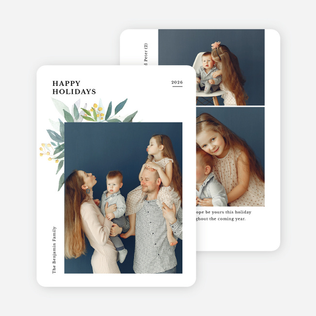 Foil Watercolor Flora Multi Photo Holiday Cards - Yellow