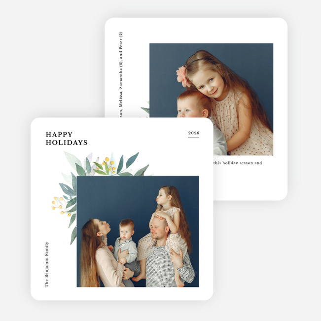Foil Watercolor Flora Multi Photo Holiday Cards - Yellow