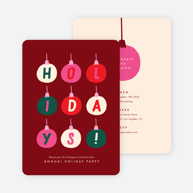 Happy Baubles Holiday Invitations - Red