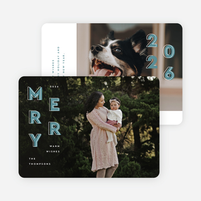 Offset Merriment Holiday Cards and Invitations - White