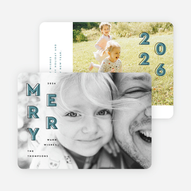 Offset Merriment Holiday Cards and Invitations - Black