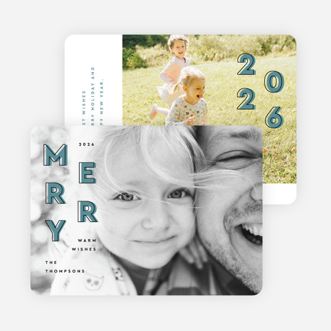 Offset Merriment Holiday Cards and Invitations - Black