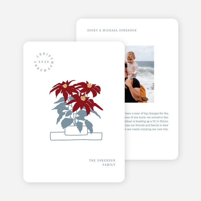 Simply Poinsettia Christmas Cards - Blue