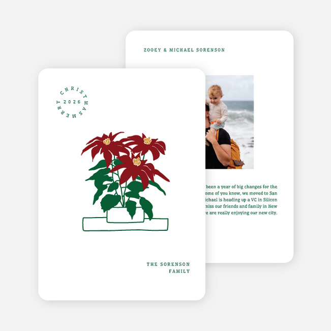 Simply Poinsettia Christmas Cards - Green