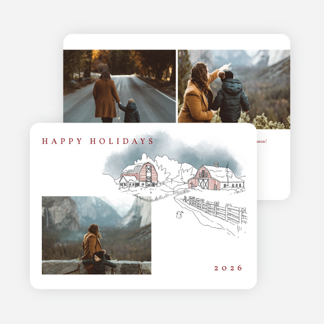 Watercolor Winter Scenery  Holiday Cards and Invitations - White