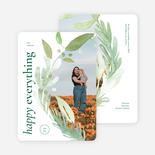 Watercolor Wreath Christmas Cards - Green