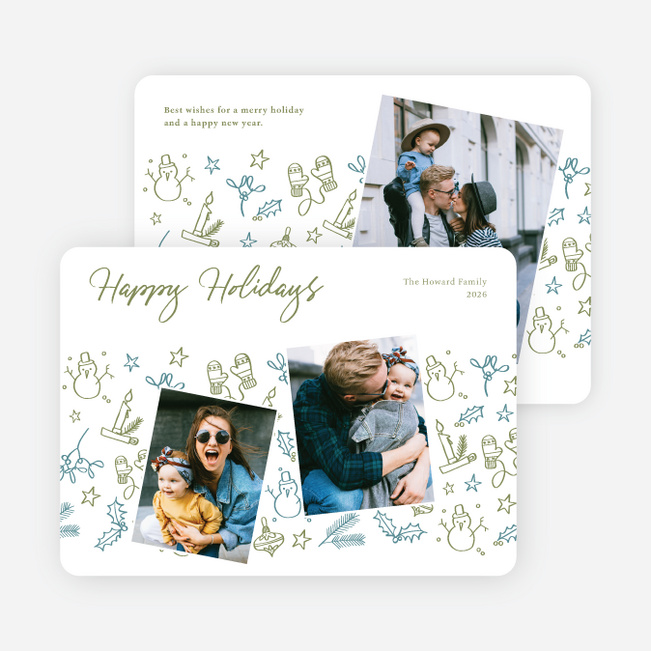 Wintery Doodles Holiday Cards and Invitations - Green