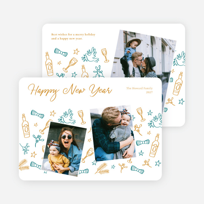 Wintery Doodles New Year Cards and Invitations - Yellow