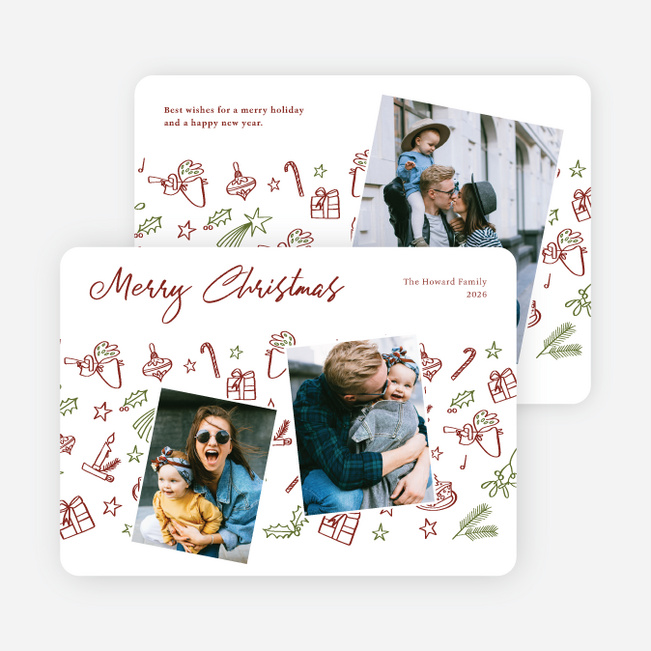 Wintery Doodles Personalized Christmas Cards - Red