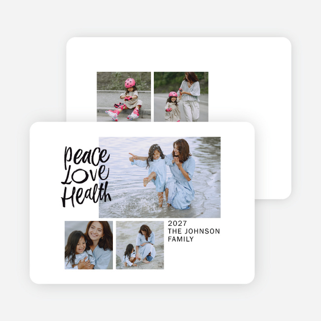 Peace Love Health New Year Cards and Invitations - White
