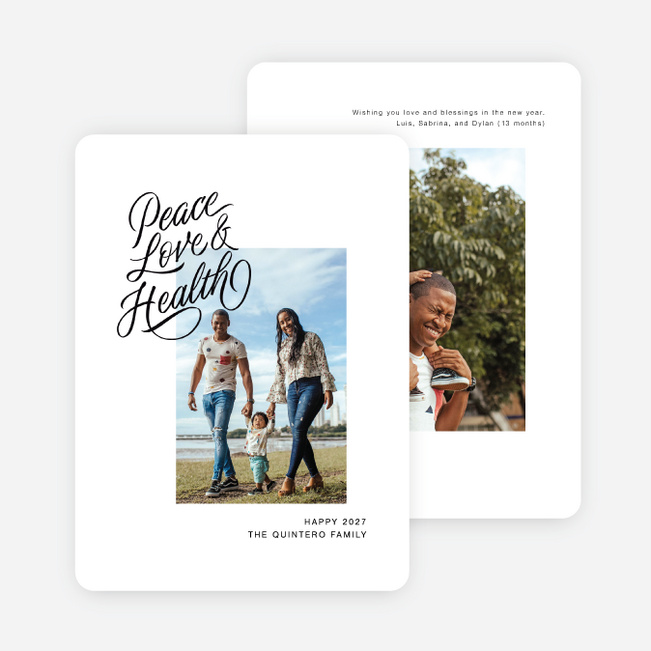 Peaceful Script New Year Cards and Invitations - White