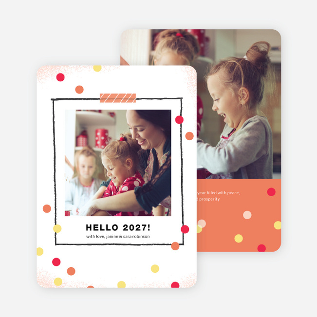 Polka Dot Frame New Year Cards - Orange