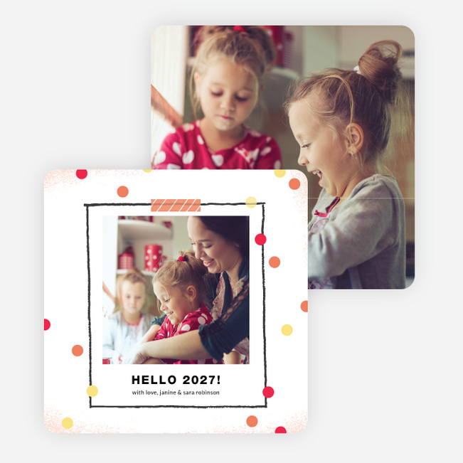 Polka Dot Frame New Year Cards - Orange