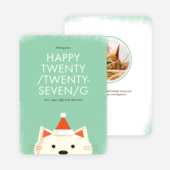 Retro Cat New Years Cards - Green