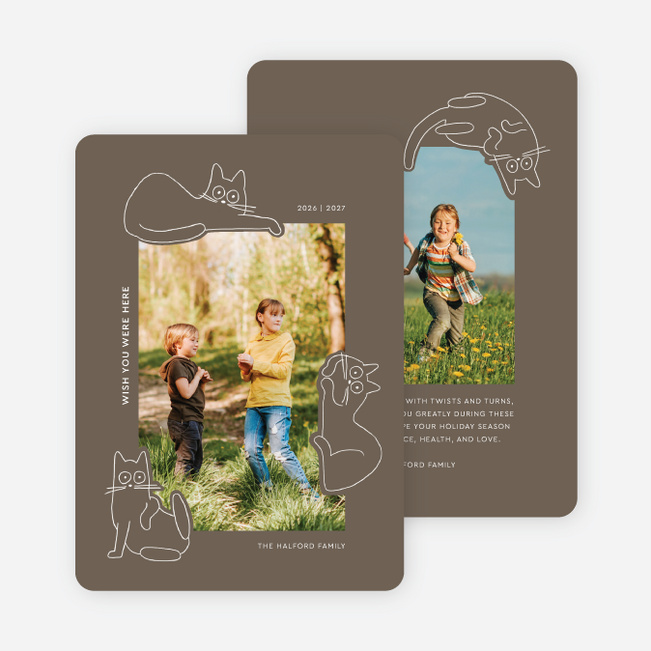 Cat Shaped Friend Multi Photo Holiday Cards - Brown