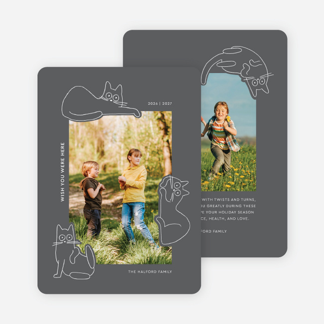Cat Shaped Friend Multi Photo Holiday Cards - Gray
