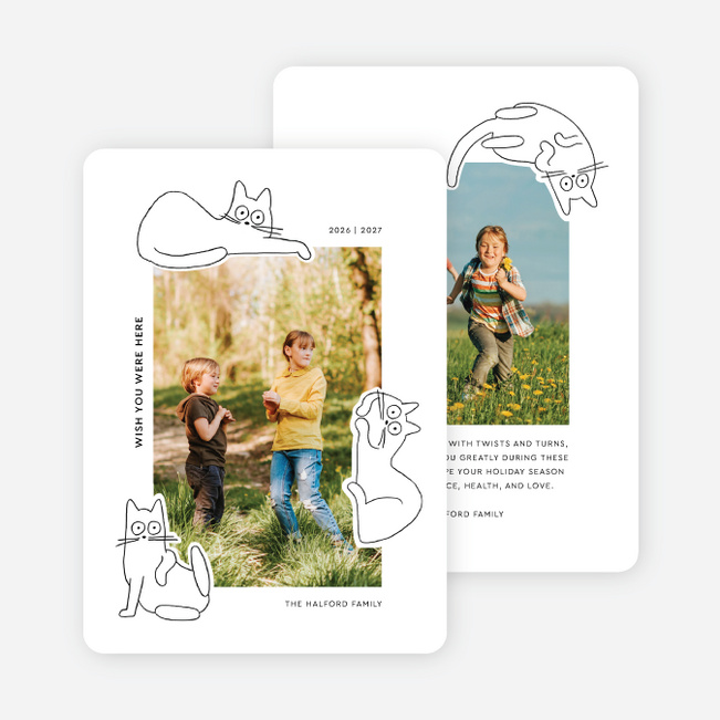 Cat Shaped Friend Multi Photo Holiday Cards - White