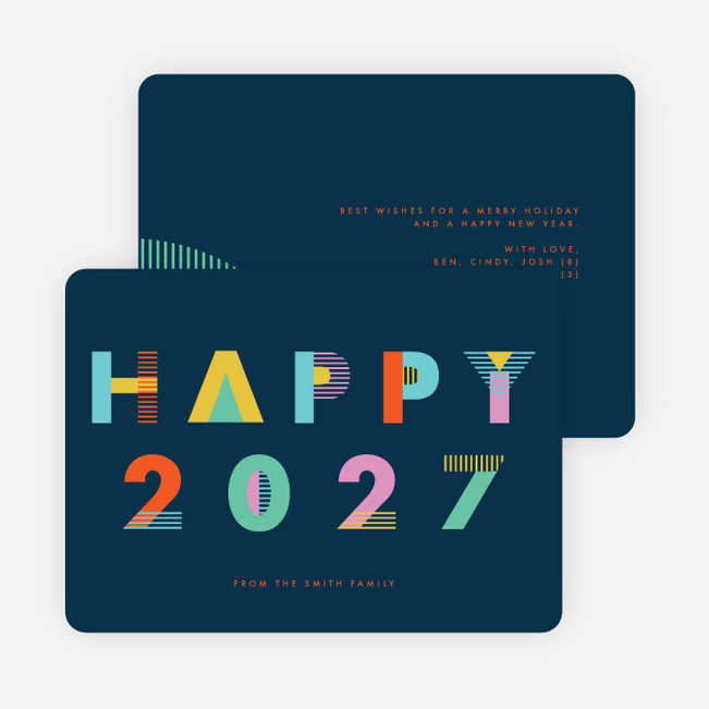 Colorblock Type New Year Cards - Blue