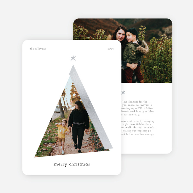 Foil Tree Stroke Christmas Cards - Gray